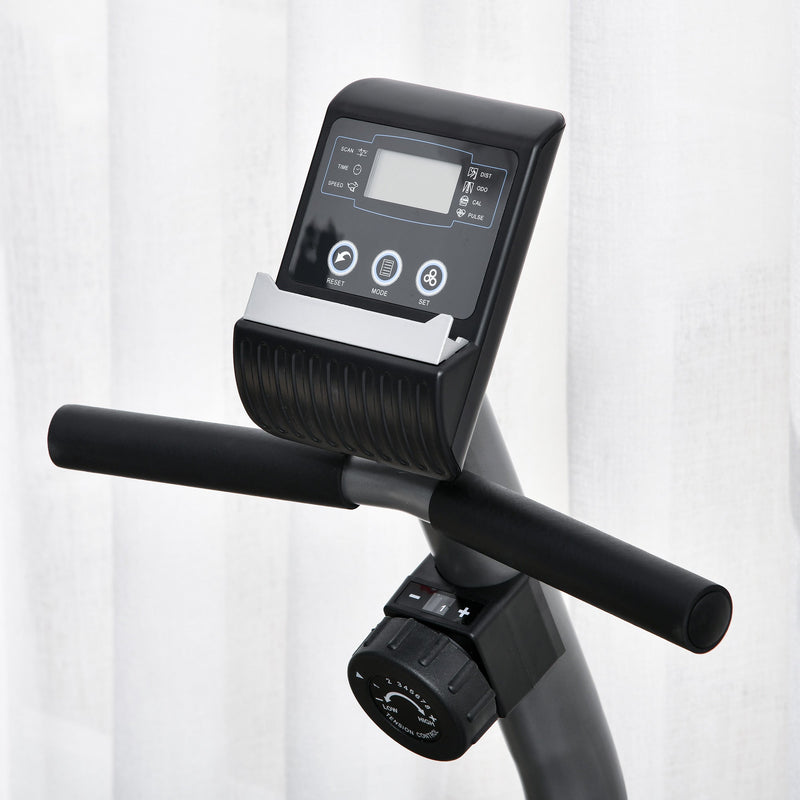 Bicicleta ergométrica reclinável com tela LCD e volante de 3 kg resistência magnética de 8 níveis assento ajustável 121,5-136x62,5x98 cm cinza