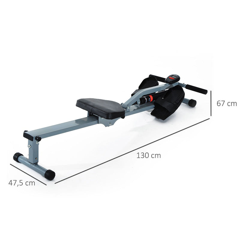 Máquina de Remos Ajustável com Visor para Fitness Cor: Cinzent Aço, PVC 130x47,5x67 cm