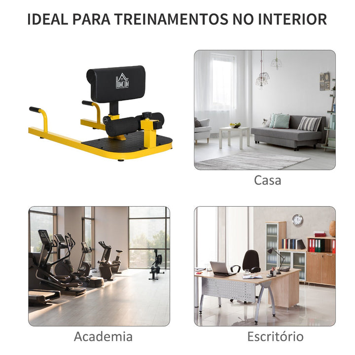 Sissy Squat 3 em 1 Máquina de Agachamento para Exercícios de Abdominais Flexões Agachamentos 50x97x56,5cm Preto e Amarelo