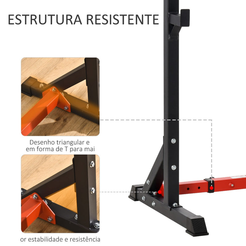 Suporte Ajustável para Barras de Peso Suporte Multifuncional para Exercício em Casa academia Carga 150kg Altura Ajustável 121-171cm Preto e Vermelho