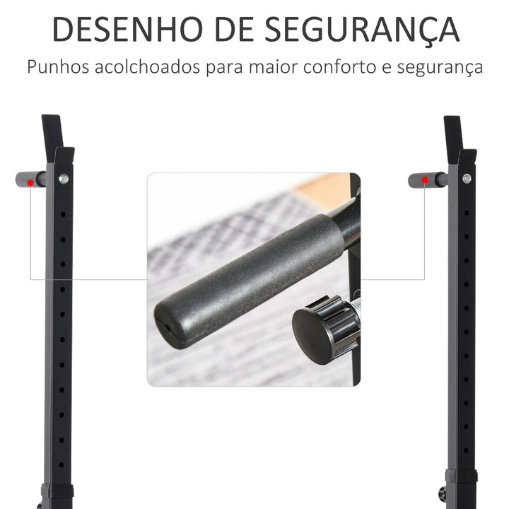 Suporte Ajustável para Barras de Peso Suporte Multifuncional para Exercício em Casa academia Carga 150kg Altura Ajustável 121-171cm Preto e Vermelho
