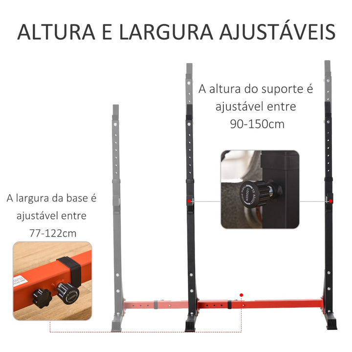 Suporte Ajustável para Barras de Peso Suporte Multifuncional para Exercício em Casa academia Carga 150kg Altura Ajustável 121-171cm Preto e Vermelho