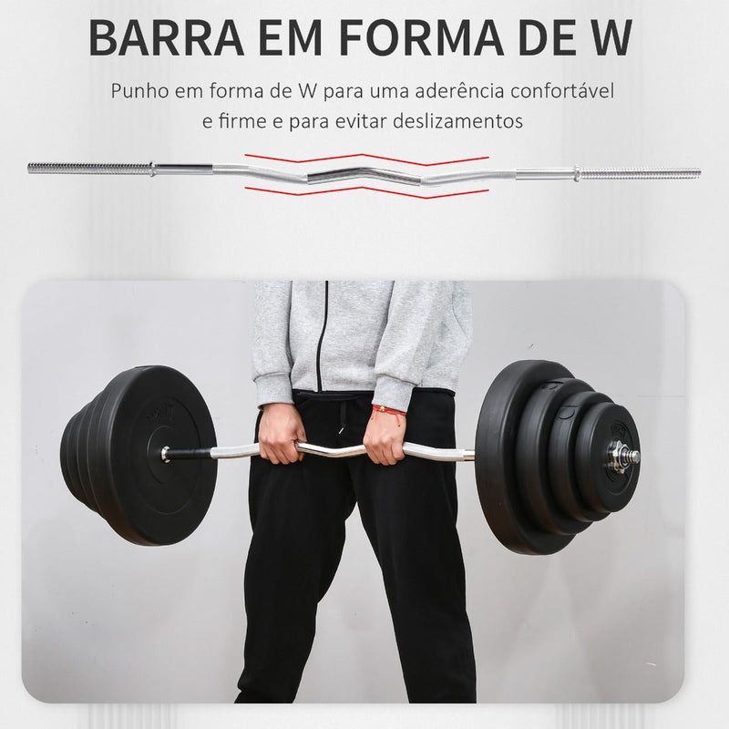 Barra de Pesos Curvada com 8 Discos de Peso Intercambiáveis até 70kg de Aço para Treinamento Culturismo em Academia Casa 140x38,5x38,5cm Preto