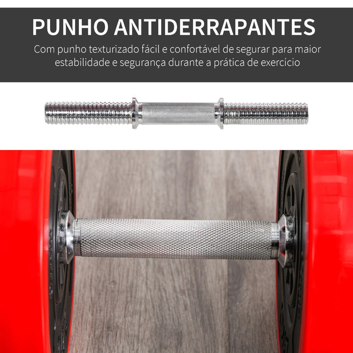 Conjunto de Halteres 30kg Ajustáveis 2 em 1 com Barras e Extensor para Treinamento de Força Levantamento de Pesos para Casa Academia Preto e Vermelho