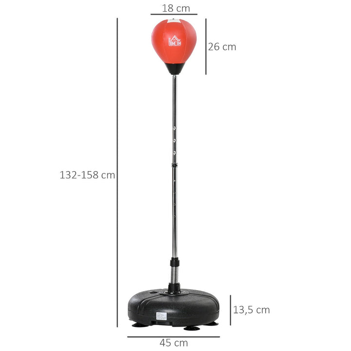 Saco de Boxe de Pé com Altura Ajustável de 4 Níveis Punching Ball com Base Preenchida Luvas e Inflador para Adultos e Adolescentes Ø45x132-158cm Preto e Vermelho