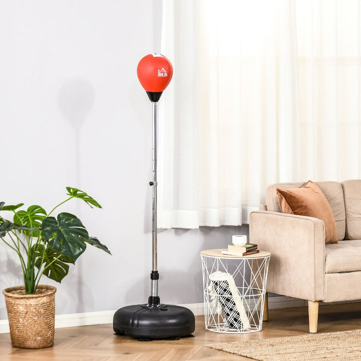 Saco de Boxe de Pé com Altura Ajustável de 4 Níveis Punching Ball com Base Preenchida Luvas e Inflador para Adultos e Adolescentes Ø45x132-158cm Preto e Vermelho