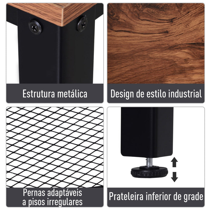 Mesa consola estilo industrial mesa de corredor com prateleira de malha de metal 101x35x80cm 10kg marrom e preto