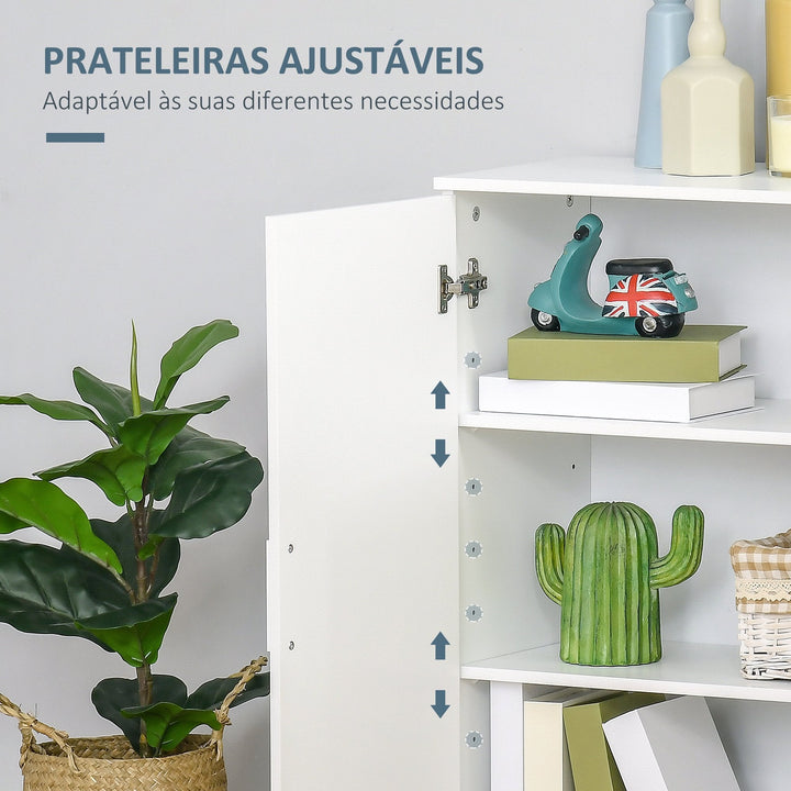 Armário de Casa de Banho com 2 Portas e 2 Prateleiras Ajustáveis em 7 Níveis Móvel Auxiliar de Armazenamento para Sala de Estar Cozinha 60x30x80cm Branco