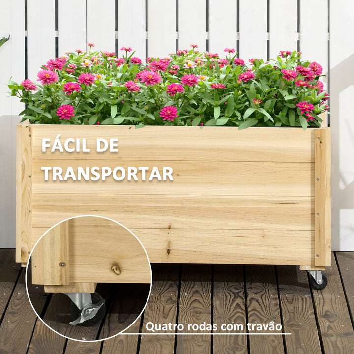 Floreira de Madeira com Rodas Floreira de Jardim para Cultivo com Orifícios de Drenagem e Tecido não Tecido para Cultivos de Flores Plantas em Exterior Varanda 89x48x47 cm Madeira