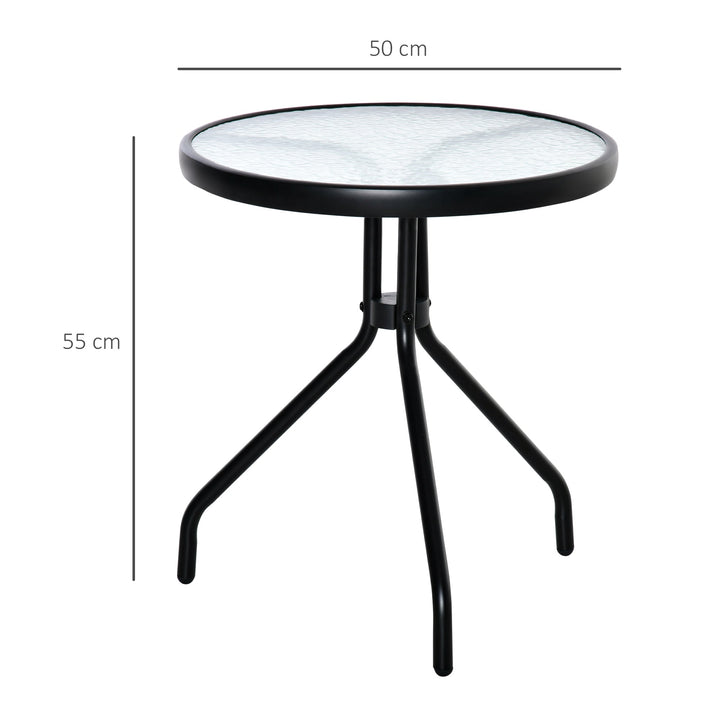 Mesa de Jardim Redonda Mesa de Exterior com Bancada de Cristal Decorativo e Estrutura de Metal para Pátio Terraço Balcão Ø50x55 cm Preto