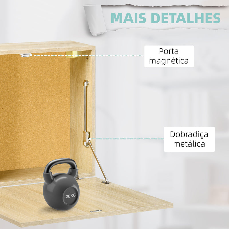 Secretária de Parede Moderna Mesa Dobrável de Parede Multifuncional com Prateleiras de Armazenamento Carga 40 kg para Dormitório Sala de Estar Escritório 60x20x50 cm Madeira