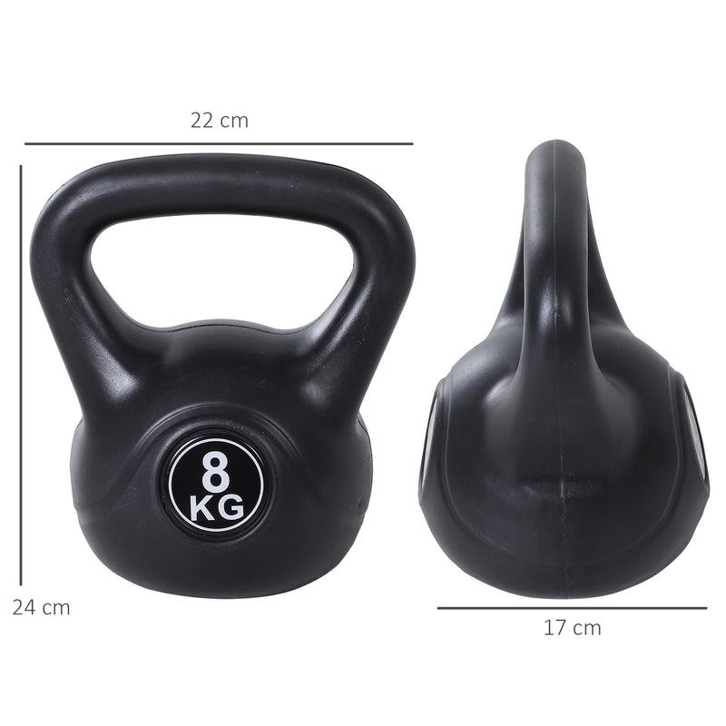 Peso Russo de 8 kg Kettlebell Preenchido de Areia com Punho Largo e Antiderrapante para Exercícios e Treinos em Casa e Ginásio 22x17x24 cm Preto