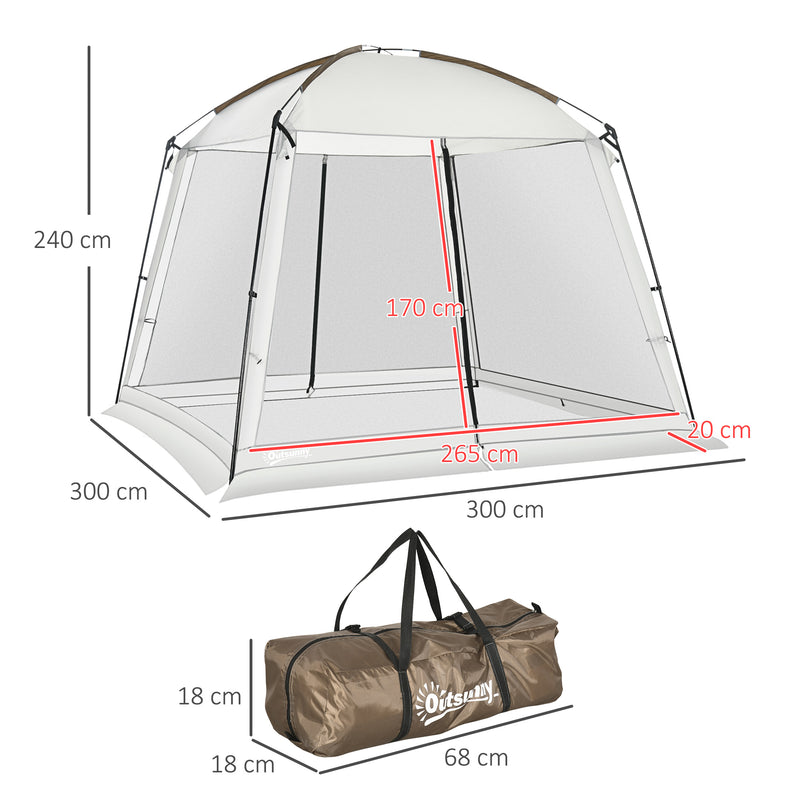 Tenda de Jardim 3x3 m Tenda para 6-8 Pessoas com 4 Mosquiteiras e 2 Portas Proteção UV50+ Inclui Bolsa de Transporte para Pátio Exterior Branco