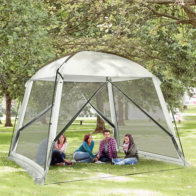 Tenda de Jardim 3x3 m Tenda para 6-8 Pessoas com 4 Mosquiteiras e 2 Portas Proteção UV50+ Inclui Bolsa de Transporte para Pátio Exterior Branco