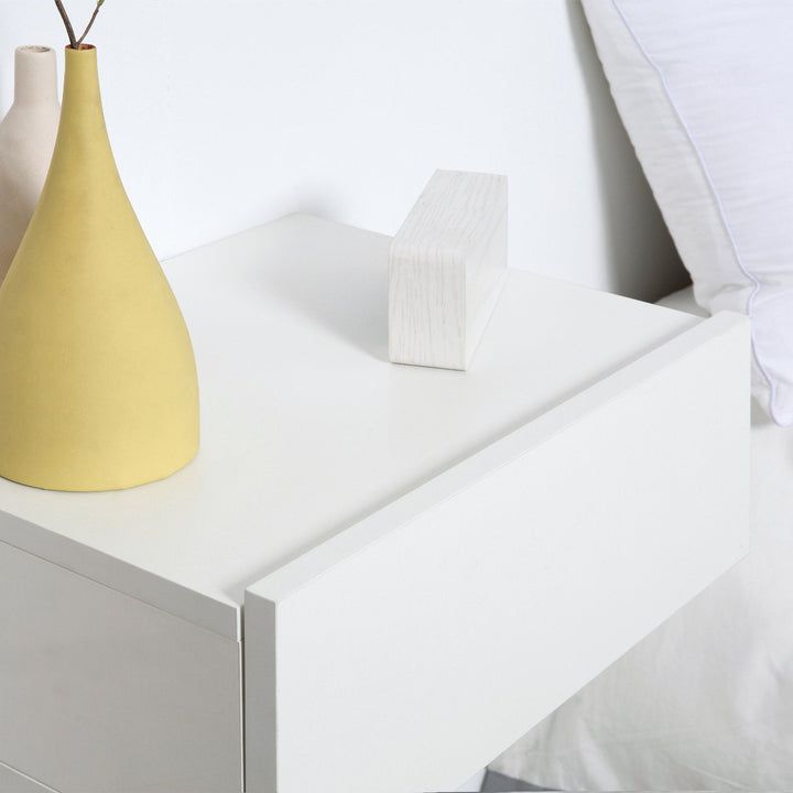 Conjunto de 2 Mesas de Cabeceira com 1 Gaveta Desenho Montado na Parede Estilo Moderno para Dormitório 40x30x15cm Branco