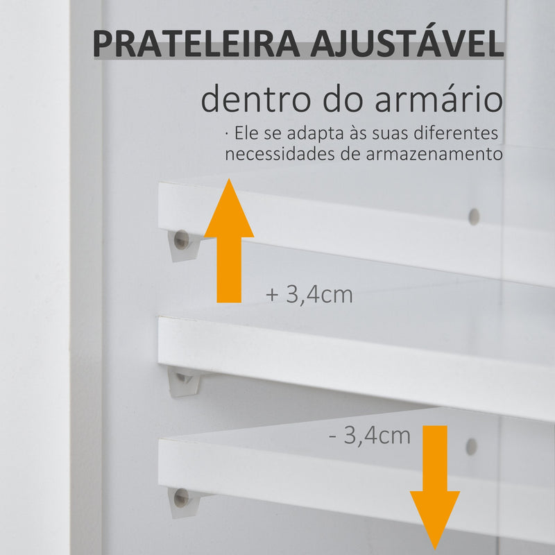 Gabinete de banheiro com grande espelho com prateleira ajustável interna e prateleiras abertas 60x18x63 cm Branco