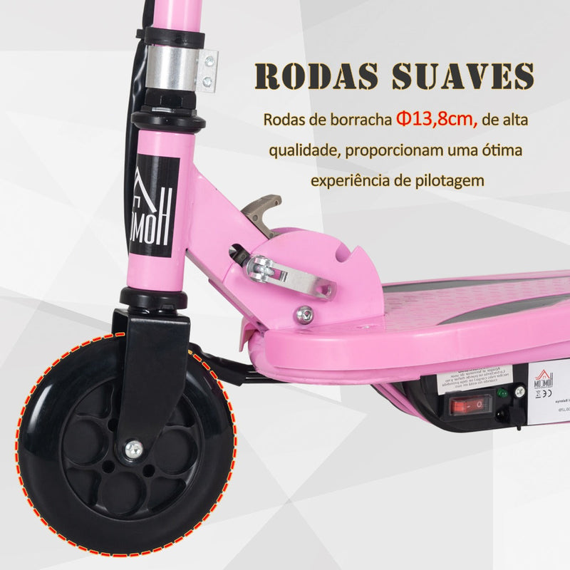 Trotinete elétrico dobrável com altura ajustável e freios 75x36x82-93 cm Rosa