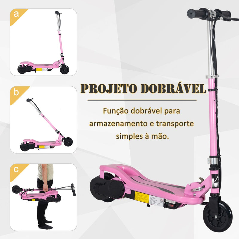 Trotinete elétrico dobrável com altura ajustável e freios 75x36x82-93 cm Rosa