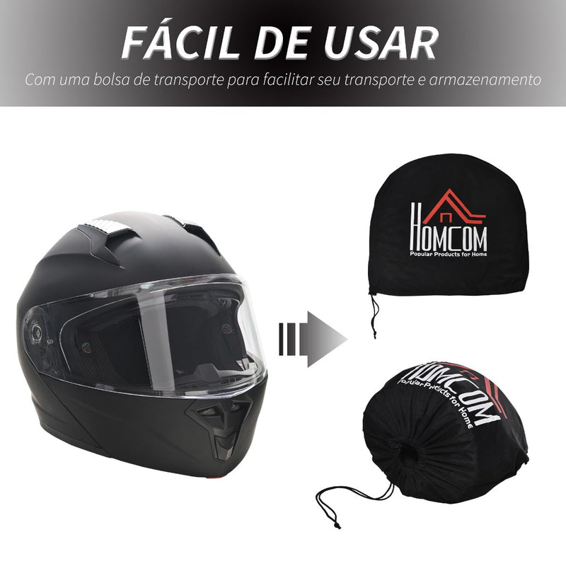 Capacete de Moto Integral Tamanho L-59cm com Dupla Viseira Cabeçote Anticolisão com Certificação Europeia Unisex Cor Preta