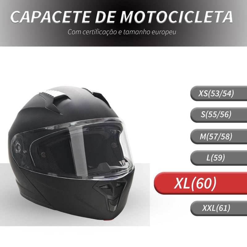 Capacete de Moto Integral Tamanho XL-60cm Capacete de Motocicleta com Dupla Viseira Cabeçote Anticolisão com Certificação Europeia Unisex Cor Preta