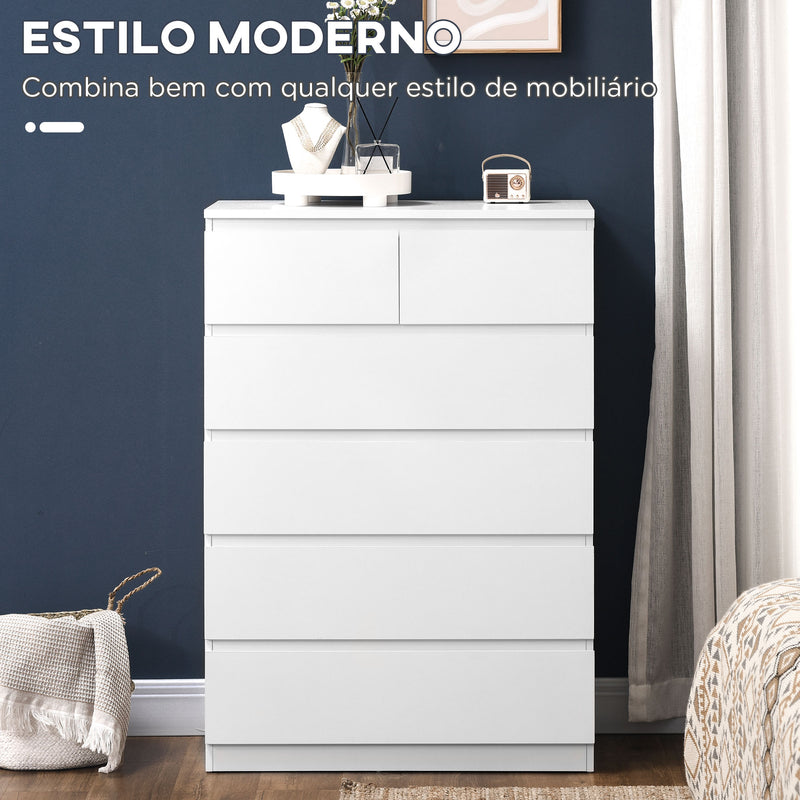 Cómoda Moderna com 6 Gavetas Cómoda de Madeira para Dormitório Entrada Sala de Estar Carga Máxima 50kg 80x39x115cm Branco