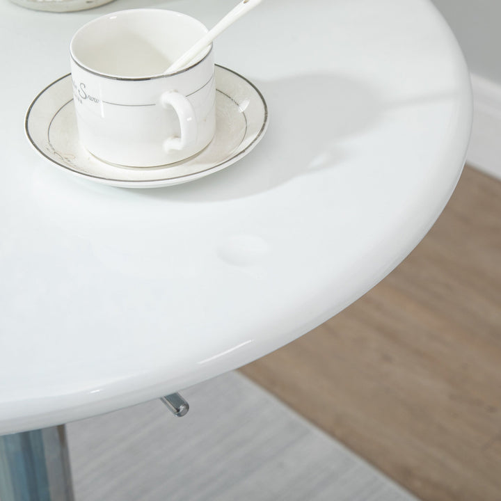 Mesa de Bar com Altura Regulável Giratória 360° com Base Redonda Mesa Alta de Aço Moderna para Cozinha Sala de Jantar Cafeteria 61x61x76-97cm Branco