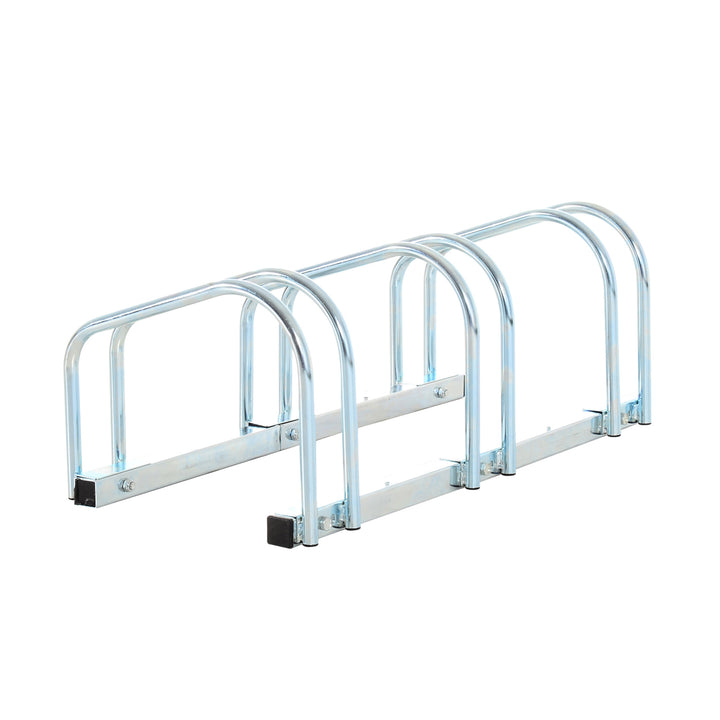 Estacionamento para 3 Bicicletas Suporte de Aço para Estacionar Bicicletas no Chão para Interior e Exterior 76x33x27cm Prata