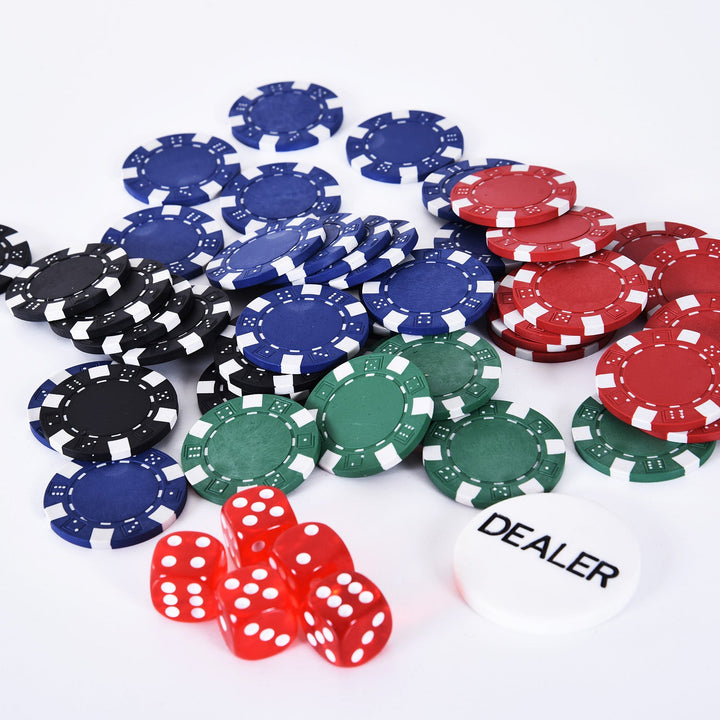 Maleta de Pôquer Profissional com 200 Fichas Jogo de Pôquer Casino com Maleta de Alumínio 5 Dados 2 Baralhos de Cartas e 1 Ficha de Dealer 29,5x20,5x6,5cm Multicor