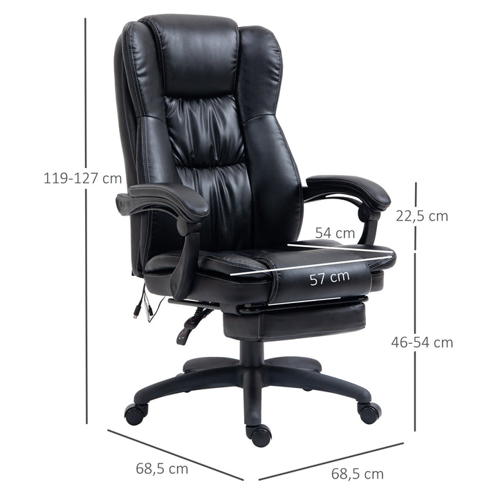 Cadeira de Escritório Giratória com Altura Ajustável 6 Pontos de Massagem Controle Remoto e Apoio para os Pés Retrátil 68,5x68,5x119-127cm Preto