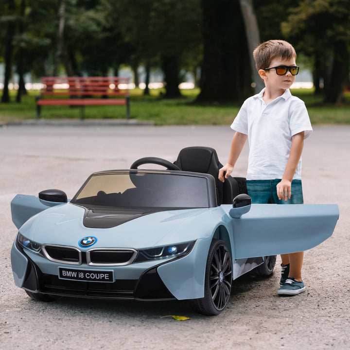 Carro elétrico BMW I8 COUPE com licença para crianças de +3 anos Bateria 6V Controle Remoto e Manual com Buzina Música MP3 e Faróis 115x72,5x46 cm Azul