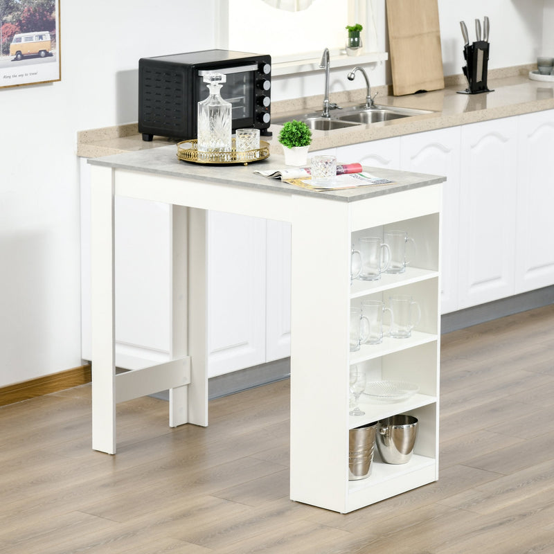 Mesa de Bar Mesa Alta Tipo Bistrô de Cozinha com Prateleiras Estilo Moderno de Melamina para Sala de Jantar Sala de Estar 115x50x102,7cm Branco e Cinza