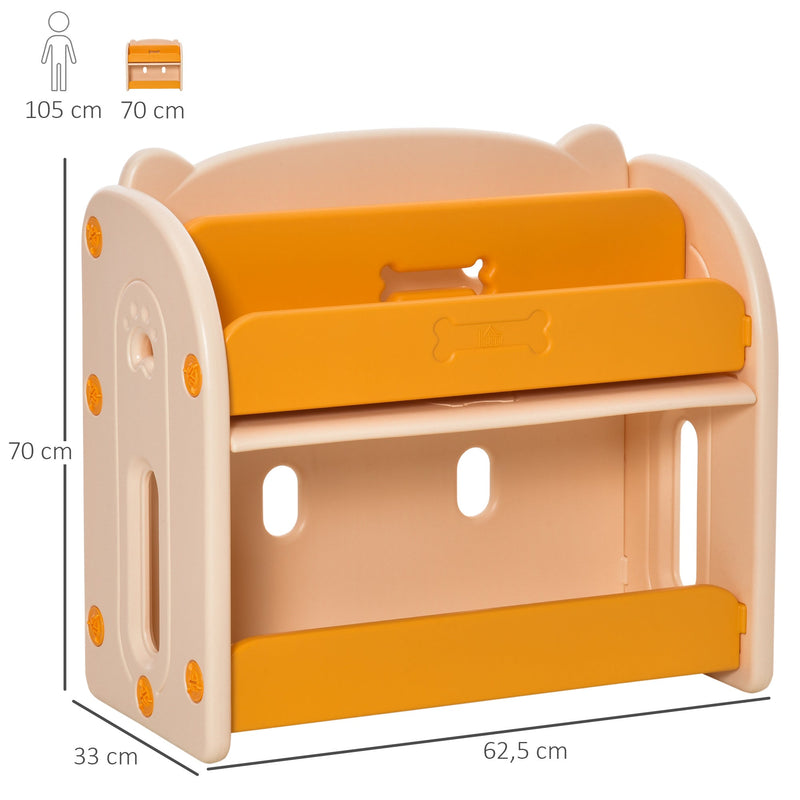 Estante Infantil de Brinquedos e Livros para Crianças com 2 Prateleiras e Caixa de Armazenamento com Tampa Dobrável para Habitação Infantil 70x33x62,5cm Amarelo