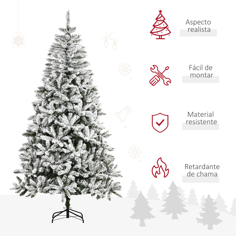 Árvore de Natal Artificial 255cm com Neve Ignífugo com 1300 Ramos Folhas de PVC Base Dobrável e Suporte Metálico Decoração de Natal para Interiores Verde