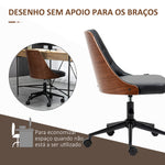 Cadeira de Escritório Giratória Cadeira de Escritório Ergonómica Estofada em Couro PU com Altura Ajustável Função de Inclinação para Sala de Estar Estúdio Dormitório 54x54,5x76-86cm Preto e Nogueira