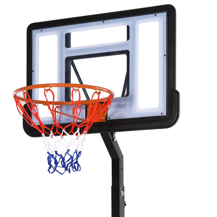 Tabela de basquetebol com suporte portátil Aro de cesta ajustável em altura base recarregável para crianças e adultos 86x153x250-350 cm Preto