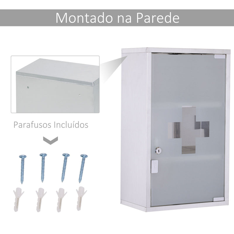 Armário em Casa de banho Armazenar Medicamentos 50x30x18 cm primeiros socorros aço inoxidável