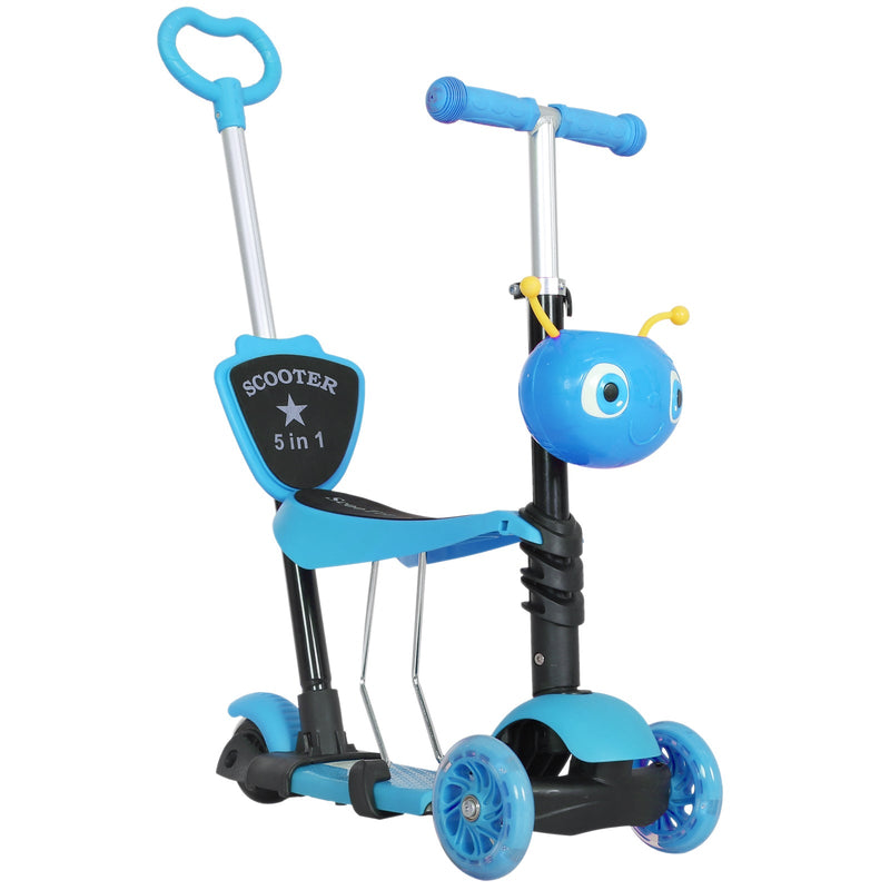 trotinete 5 em 1 para crianças de acima de1 ano trotinete de 3 rodas com assento removível guiador ajustável 62x25x72,5 cm Azul