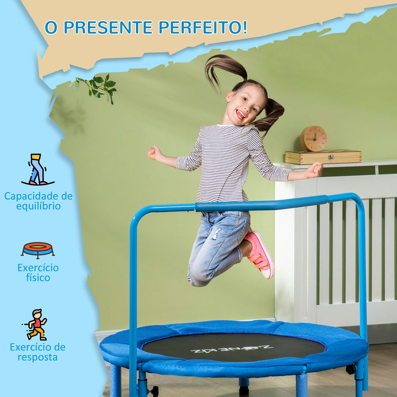 Trampolim Infantil 3 em 1 Trampolim para Crianças de 1-6 Anos com Corrimão Amovível Mini Trampolim para Interior Ø96x74cm Azul