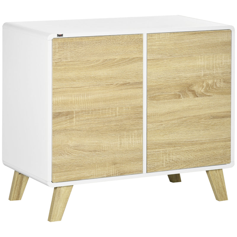 Aparador de Sala de Estar Moderno Buffet de Sala de Jantar com Portas de Abertura a Pressão e Prateleiras Ajustáveis para Dormitório 80x40x70cm Branco e Carvalho