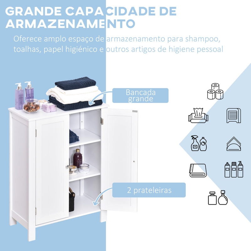 Armário Casa de Banho com 2 Portas e 2 Prateleiras Internas Ajustáveis Móvel Auxiliar de Armazenamento para Sala de Estar Cozinha 60x30x80cm Branco