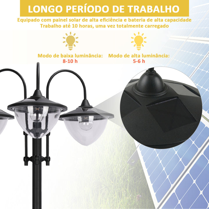 Candeeiro Solar de Jardim com 18 Luzes LED Branco Frio 6000K Impermeável IP44 Sensor de Noite e Base em Forma de Floreira Candeeiro de Exterior para Terraço Pátio 60x55x189cm Preto