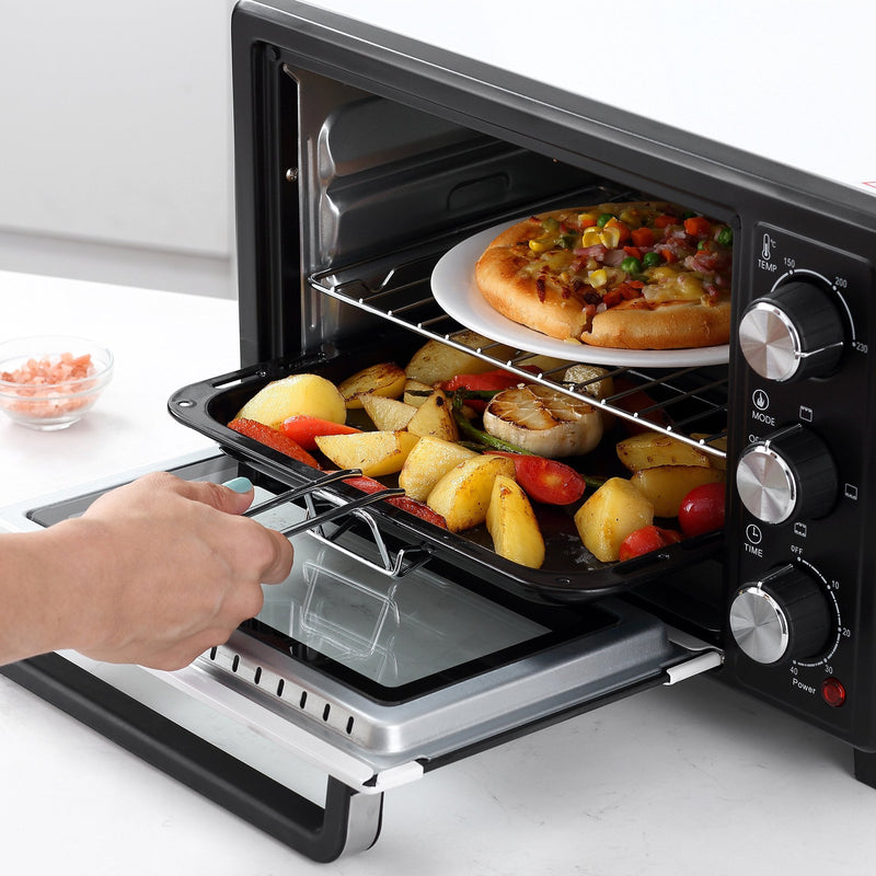 Mini Forno de Convecção 16L com 3 Modos de Aquecimento Temperatura até 230°C Temporizador 60 Minutos Bandeja para Assar e Grade 44x32x28,1cm Branco e Preto