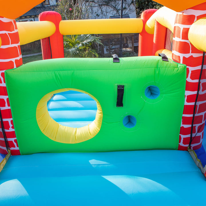 Castelo Insuflável com 2 Escorregas 2 Trampolins e Piscina para Crianças acima de 3 Anos Inclui Inflador e Bolsa de Transporte para Interior Exterior 380x370x230cm Multicor