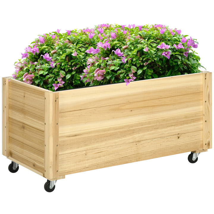 Floreira de Madeira com Rodas Floreira de Jardim para Cultivo com Orifícios de Drenagem e Tecido não Tecido para Cultivos de Flores Plantas em Exterior Varanda 89x48x47 cm Madeira