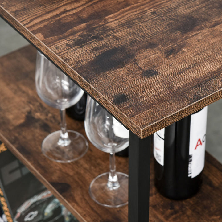 Conjunto de mesa de bar e 2 bancos com apoio para os pés e prateleiras de 3 níveis 109x60x100 cm marrom rústico