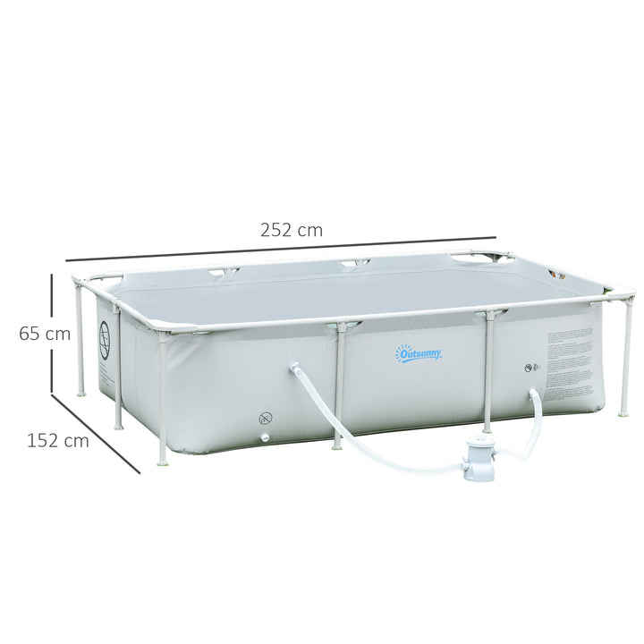 Piscina Desmontável Tubular 252x152x65cm com Depuradora de Cartucho Piscina Retangular de Exterior para Adultos e Crianças 3600L Cinza