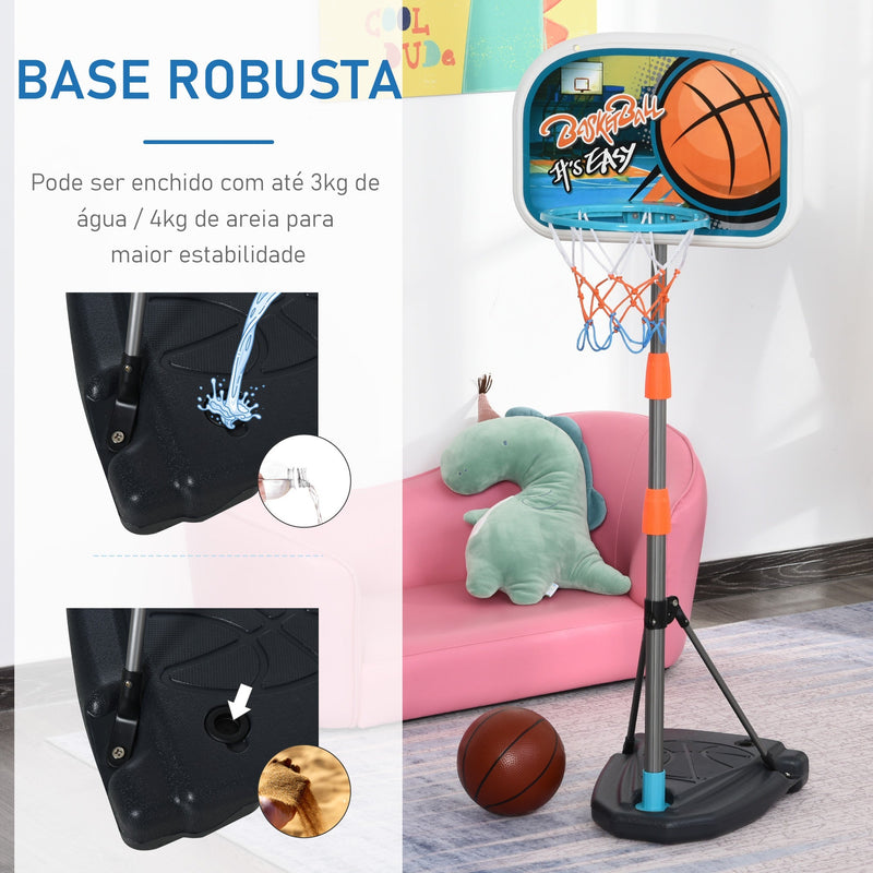 Tabela de basquetebol para crianças acima de 6 anos com suporte de altura ajustável e base recarregável incluídos 32x65x126-158 cm