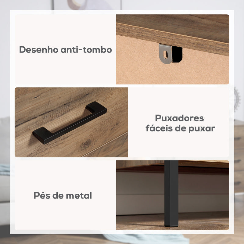 Cómoda com 4 Gavetas Cómoda de Madeira para Dormitório Móvel de Armazenamento Estilo Industrial para Escritório Dormitório Anti-Tombo 80x40x75cm Marrom e Preto