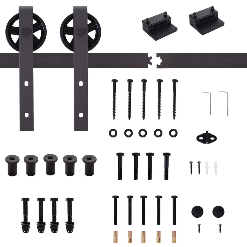 67T/183cm Ferragens para Porta Corredeira Kit de Acessórios para Porta Corredeira de Madeira com Guia de Chão Trilho de Aço de Carbono Café Escuro