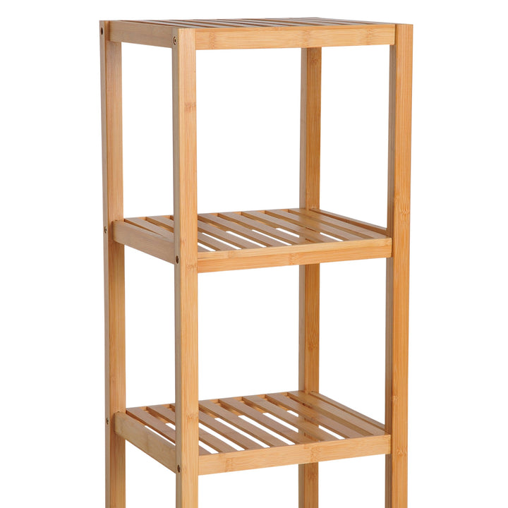 Estantes de bambu para o banheiro Armário alto Livraria Organizador 4 Níveis 1 Porta 36x33x140cm